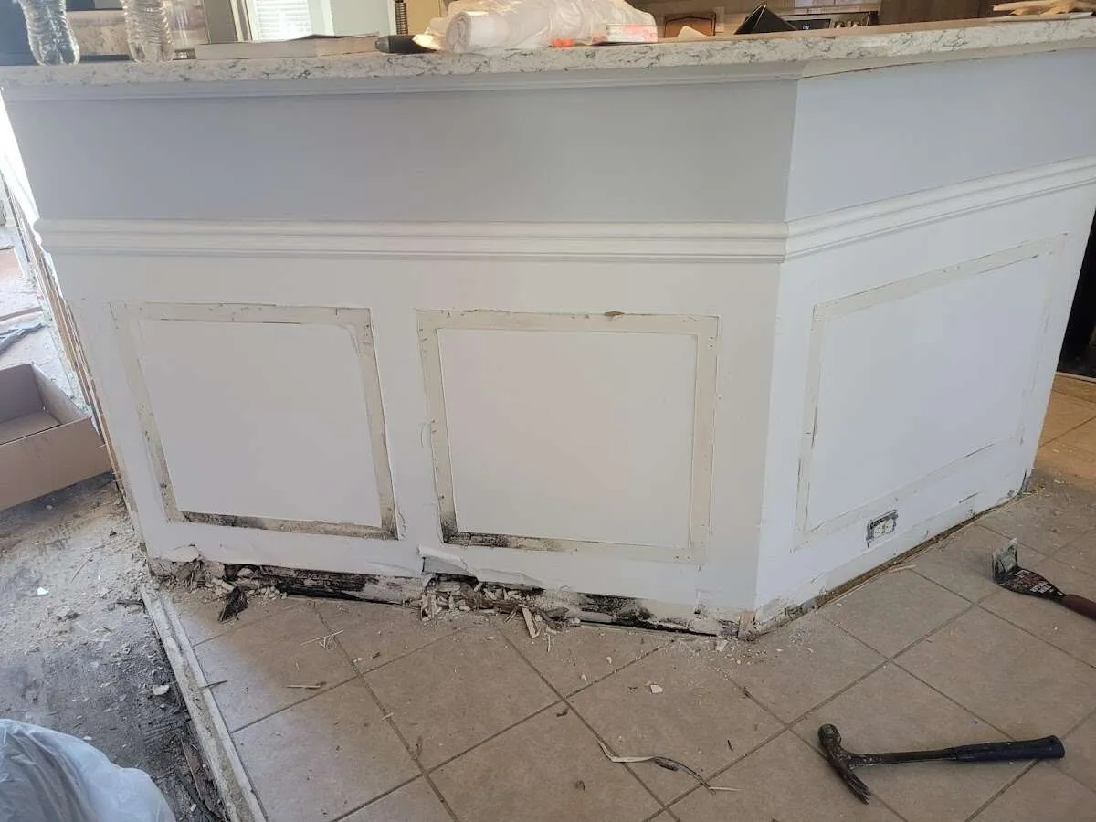 Water damage and mold on kitchen during Storm Damage Restoration in Pryor Creek